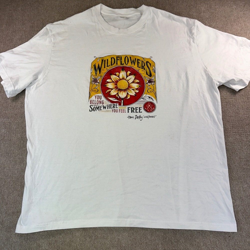 Tom Petty Wildflowers Graphic T-Shirt White Cotton Rock Band Tee 2XL